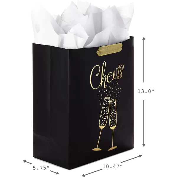 Hallmark All Occasion Gift Bags Assortment with Tissue Paper  Black and Gold Pack of 3 2 Large 13quot and 1 Medium 9quot for Anniversaries Weddings Birthdays Holidays and MoreBlack  Gold