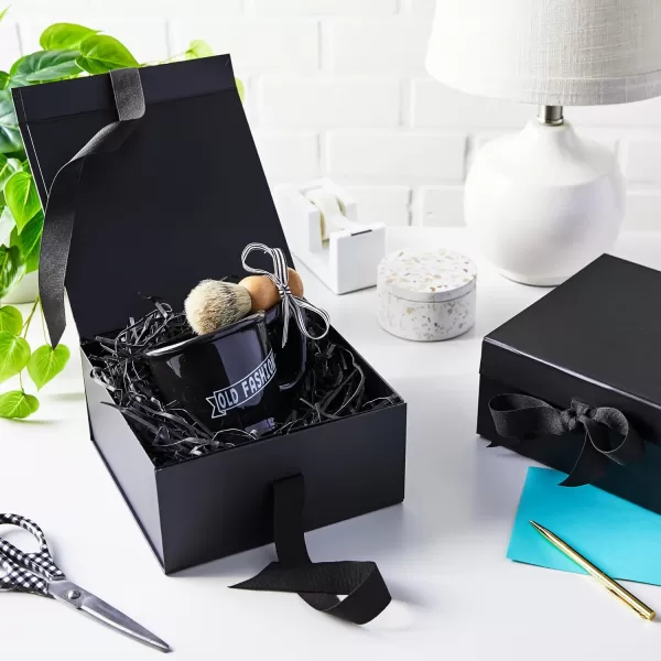 Hallmark Medium Gift Box with Lid and Shredded Paper Fill Black 7 inch Box for Weddings Graduations Birthdays Fathers Day Groomsmen Gifts All OccasionSolid Black