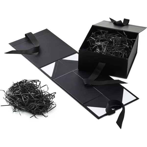 Hallmark Medium Gift Box with Lid and Shredded Paper Fill Black 7 inch Box for Weddings Graduations Birthdays Fathers Day Groomsmen Gifts All OccasionSolid Black