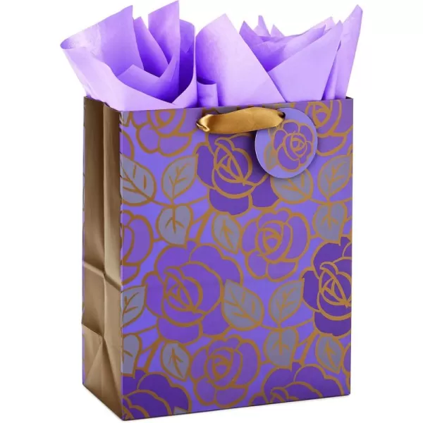 Hallmark 13quot Large Gift Bag with Tissue Paper Purple Flowers Gold Accents for Birthdays Mothers Day Bridal Showers Weddings Retirements Anniversaries Engagements Any OccasionLarge Purple Flowers