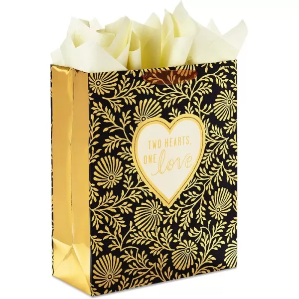 Hallmark 15quot Extra Large Gift Bag with Tissue Paper Two Hearts One Love Black and Gold for Weddings Anniversaries Engagements and MoreGold  Black