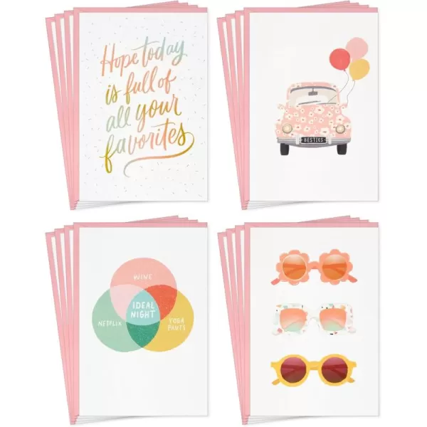 Hallmark Cute Greeting Card Assortment 16 Blank Cards with Envelopes 4 Designs for Birthdays Galentines Day Thinking of You