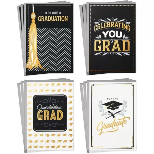 Hallmark Graduation Cards Assortment Black and Gold Congratulations Grad 12 Cards and Envelopes 4 DesignsCongratulations Grad