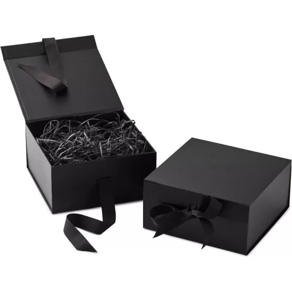 Hallmark Medium Gift Box with Lid and Shredded Paper Fill Black 7 inch Box for Weddings Graduations Birthdays Fathers Day Groomsmen Gifts All OccasionSolid Black