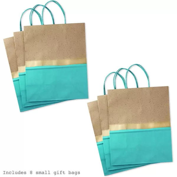 Hallmark 13quot Large Paper Gift Bags Pack of 6 Turquoise ampamp Kraft for Birthdays Easter Weddings Mothers Day Baby Showers Bridal Showers or Any Occasion