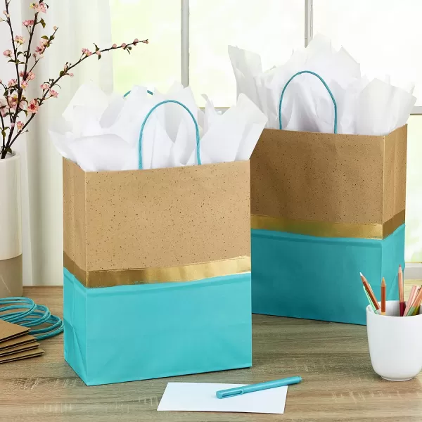 Hallmark 13quot Large Paper Gift Bags Pack of 6 Turquoise ampamp Kraft for Birthdays Easter Weddings Mothers Day Baby Showers Bridal Showers or Any Occasion