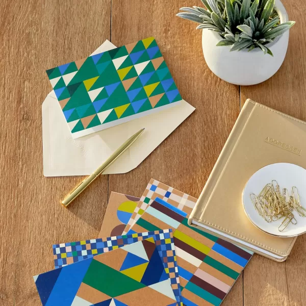 Hallmark Geometric Note Card Assortment 24 Blank Cards with Envelopes Blue Foil Green Yellow Kraft Brown