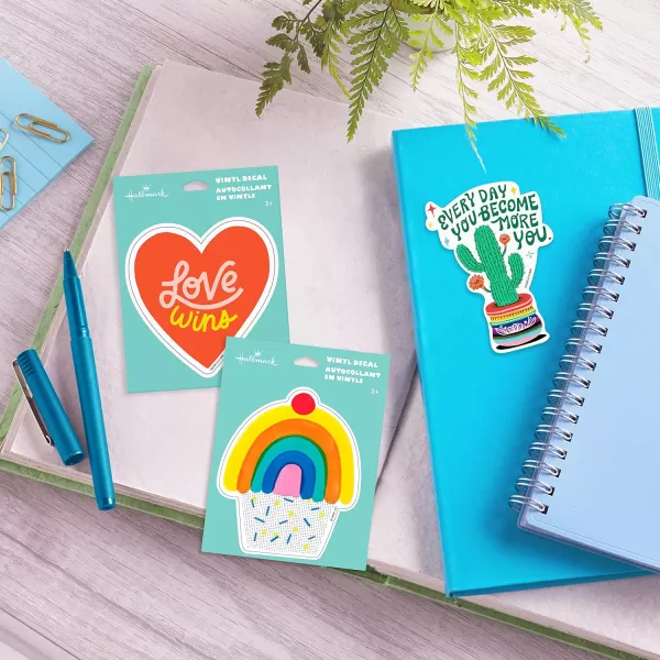 Hallmark Good Mail Pack of 2 Pride Cards Encouragement Cards Friendship Cards Keep GlowingCupcake  Cactus  and Heart Pride Decals for Teens or Adults