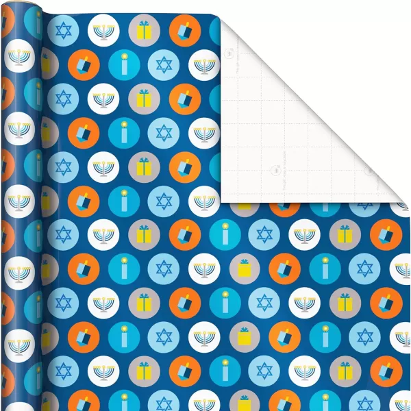 Hallmark Tree of Life Hanukkah Wrapping Paper with Cutlines on Reverse 3 Rolls 120 Sq Ft Total Blue and Gold Star of David Menorahs Candles DreidelsBlue  Orange  Yellow  White  Gold