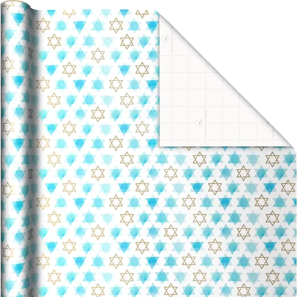 Hallmark Tree of Life Hanukkah Wrapping Paper with Cutlines on Reverse 3 Rolls 120 Sq Ft Total Blue and Gold Star of David Menorahs Candles DreidelsBlue  Orange  Yellow  White  Gold