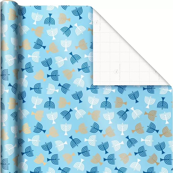 Hallmark Tree of Life Hanukkah Wrapping Paper with Cutlines on Reverse 3 Rolls 120 Sq Ft Total Blue and Gold Star of David Menorahs Candles DreidelsBlue  Orange  Yellow  White  Gold