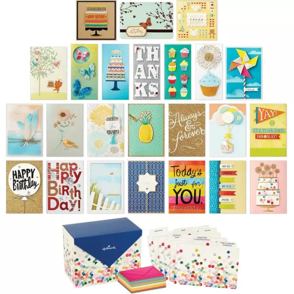 Hallmark All Occasion Handmade Boxed Set of Assorted Greeting Cards with Card Organizer Pack of 24Birthday Baby Wedding Sympathy Thinking of You Thank You BlankPolka Dot Box