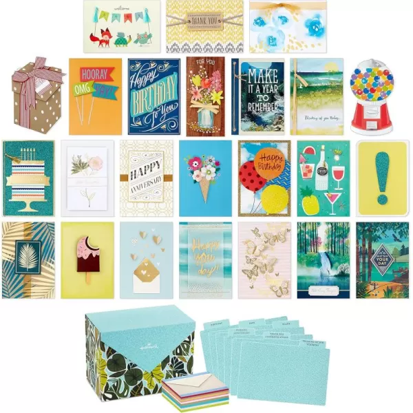 Hallmark All Occasion Handmade Boxed Set of Assorted Greeting Cards with Card Organizer Pack of 24Birthday Baby Wedding Sympathy Thinking of You Thank You BlankGreenery