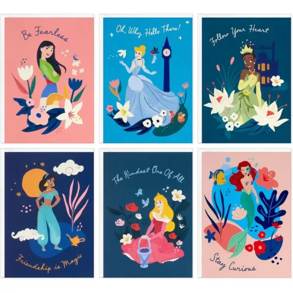 Hallmark Disney Princess Note Card Assortment 24 Blank Cards with Envelopes Cinderella Tiana Ariel Jasmine Mulan Aurora