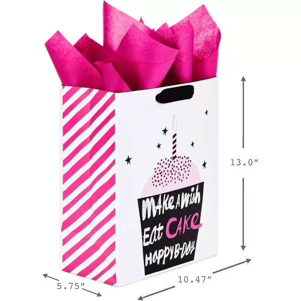 Hallmark 13quot Large Birthday Gift Bags with Tissue Paper 3Pack Black and Neon Rainbow WooHoo for Kids Adults Teens CoworkersBlack  Pink  White