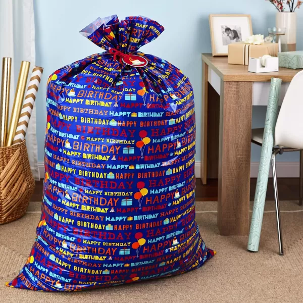 Hallmark 56quot Large Plastic Gift Bag Bundle 2 Bags Blue Happy Birthday for Birthdays Kids Parties and MoreBirthday Plastic Bag