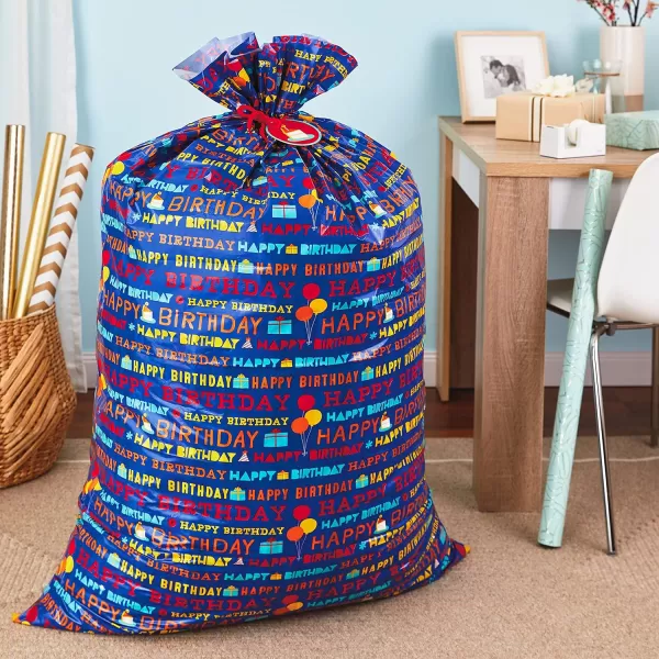 Hallmark 56quot Large Plastic Gift Bag Bundle 2 Bags Blue Happy Birthday for Birthdays Kids Parties and MoreBlue  Birthday Cake  Happy Birthday