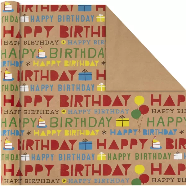 Hallmark Birthday Wrapping Paper Rolls for Kids for Graduation Parties Celebrations All Occasion  Brown Kraft Gift Wrap Paper Set of 3 Rolls 105 sq ft ttlKraft  Red  Yellow