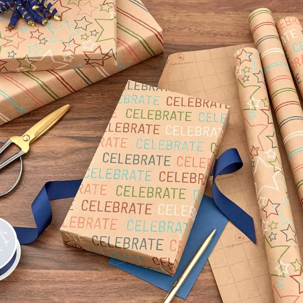 Hallmark Birthday Wrapping Paper Rolls for Kids for Graduation Parties Celebrations All Occasion  Brown Kraft Gift Wrap Paper Set of 3 Rolls 105 sq ft ttlCelebrate Recyclable Wrap