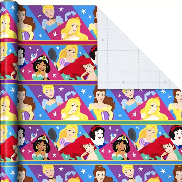 Hallmark Disney Princess Wrapping Paper with Cut Lines Pack of 3 60 sq ft ttl with Cinderella Ariel Mulan Jasmine Snow White and Belle for Birthdays Christmas or Any OccasionPink  Purple  White