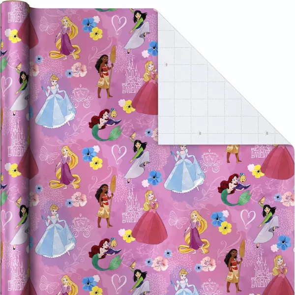 Hallmark Disney Princess Wrapping Paper with Cut Lines Pack of 3 60 sq ft ttl with Cinderella Ariel Mulan Jasmine Snow White and Belle for Birthdays Christmas or Any OccasionPink  Purple  White