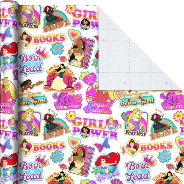 Hallmark Disney Princess Wrapping Paper with Cut Lines Pack of 3 60 sq ft ttl with Cinderella Ariel Mulan Jasmine Snow White and Belle for Birthdays Christmas or Any OccasionPink  Purple  White