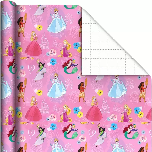 Hallmark Disney Princess Wrapping Paper with Cut Lines Pack of 3 60 sq ft ttl with Cinderella Ariel Mulan Jasmine Snow White and Belle for Birthdays Christmas or Any OccasionBlue  Pink  White