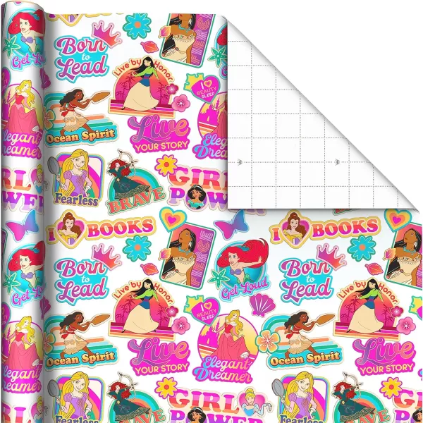 Hallmark Disney Princess Wrapping Paper with Cut Lines Pack of 3 60 sq ft ttl with Cinderella Ariel Mulan Jasmine Snow White and Belle for Birthdays Christmas or Any OccasionBlue  Pink  White