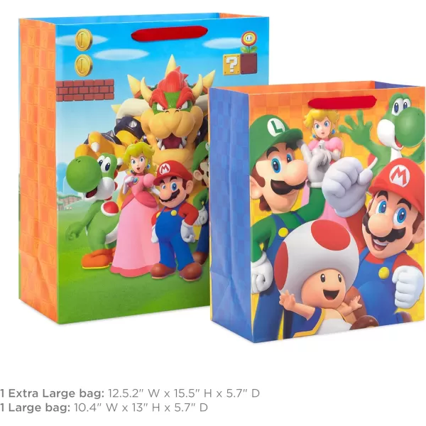 Hallmark Nintendo Super Mario Brothers Gift Bags 1 Large 1 Extra Large Luigi Princess Yoshi Toad