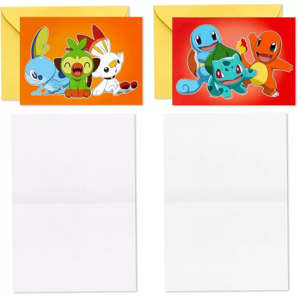 Hallmark Pokmon Cards for Kids Pikachu Bulbasaur Charmander Squirtle 12 Blank Cards with EnvelopesPokemon Note Assortment