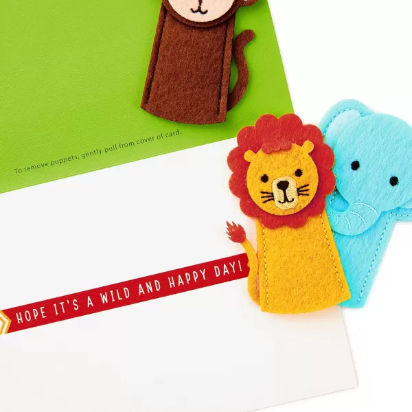 Hallmark Signature Birthday Card with Removable Finger Puppets for Kids Jungle AnimalsHope Its Wild