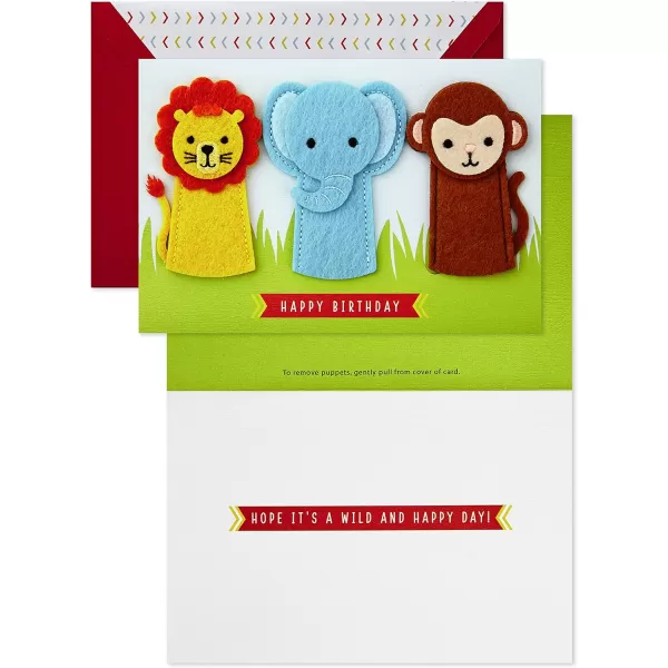 Hallmark Signature Birthday Card with Removable Finger Puppets for Kids Jungle AnimalsHope Its Wild