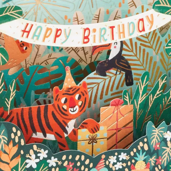 Hallmark Signature Birthday Card with Removable Finger Puppets for Kids Jungle AnimalsJungle Animals