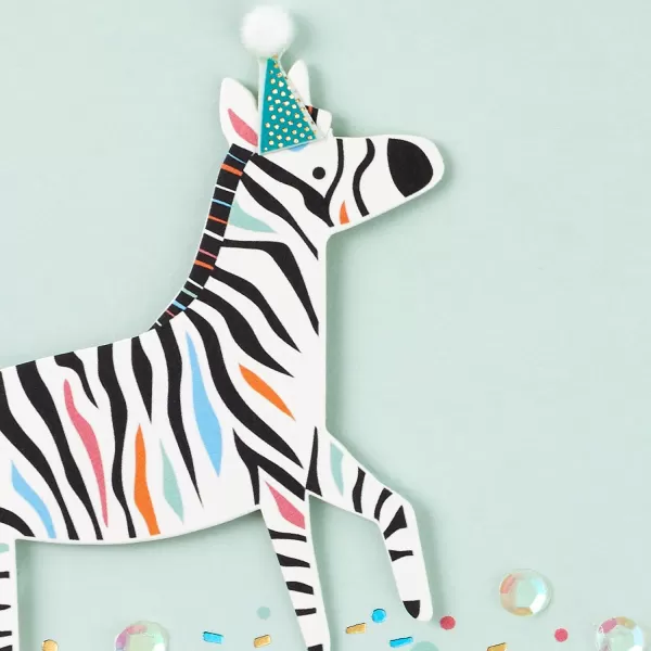 Hallmark Signature Birthday Card with Removable Finger Puppets for Kids Jungle AnimalsZebra  One of a Kind