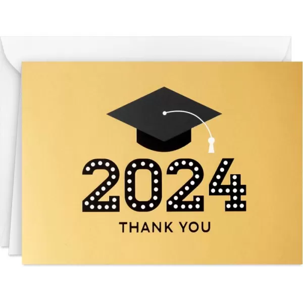 Hallmark 2024 Graduation Thank You Cards 40 Thank You Notes with Envelopes Gold Graduation Cap2024  Gold Foil Thank You Notes