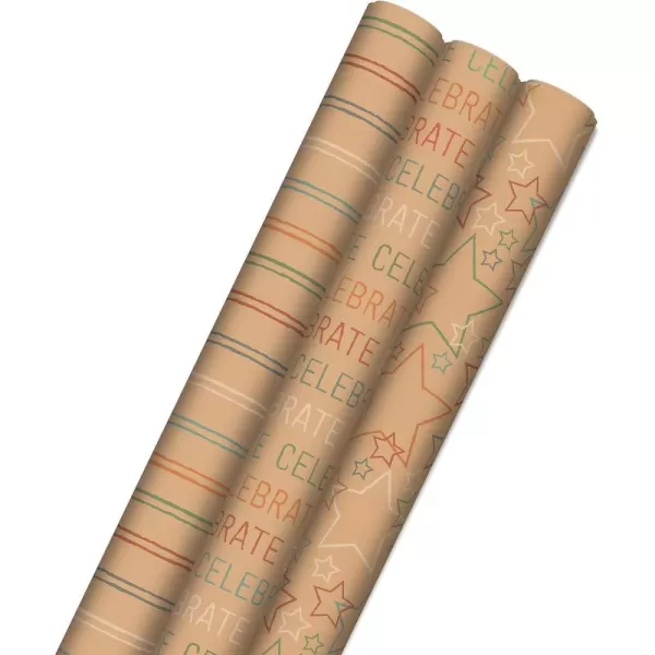 Hallmark Birthday Wrapping Paper Rolls for Kids for Graduation Parties Celebrations All Occasion  Brown Kraft Gift Wrap Paper Set of 3 Rolls 105 sq ft ttlCelebrate Recyclable Wrap