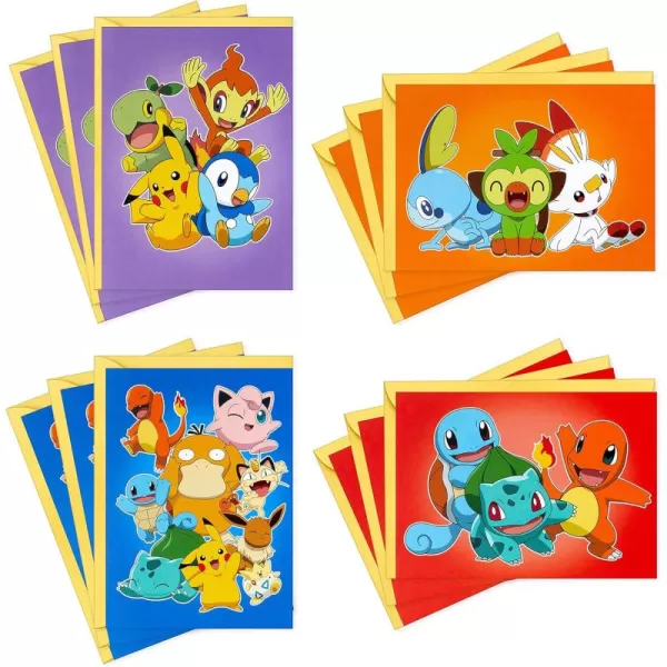 Hallmark Pokmon Cards for Kids Pikachu Bulbasaur Charmander Squirtle 12 Blank Cards with EnvelopesPokemon Note Assortment