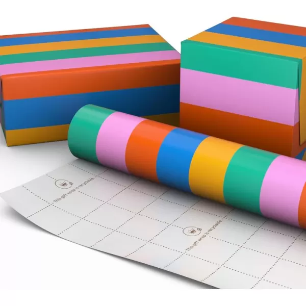 Hallmark Rainbow Wrapping Paper Rolls for Graduation Birthday Wedding All Occasion  Colorful Striped Gift Wrap Paper Set of 3 Reversible Rolls 75 sq ft ttlYellow  Blue  Orange  Pink  Green