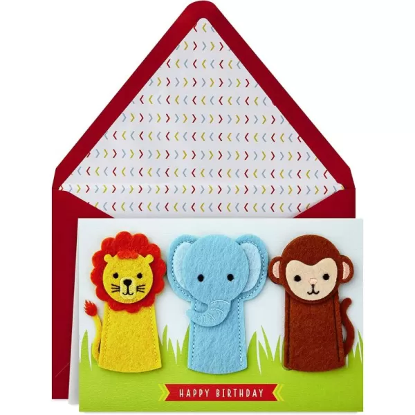 Hallmark Signature Birthday Card with Removable Finger Puppets for Kids Jungle AnimalsHope Its Wild