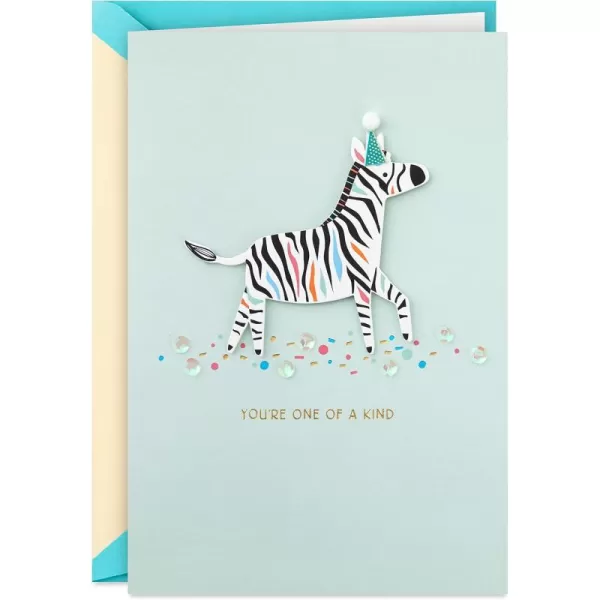 Hallmark Signature Birthday Card with Removable Finger Puppets for Kids Jungle AnimalsZebra  One of a Kind