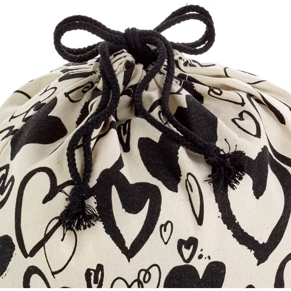 Hallmark 19quot Large Canvas Bag with Drawstring Ivory with Black Hearts for Weddings Bridal Showers Anniversary and More