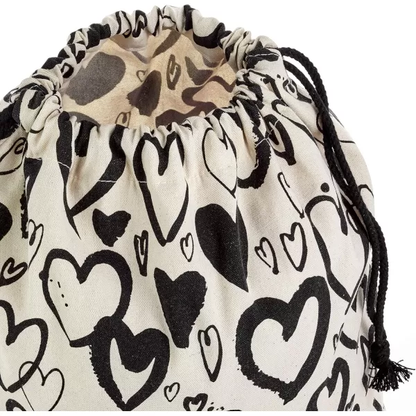 Hallmark 19quot Large Canvas Bag with Drawstring Ivory with Black Hearts for Weddings Bridal Showers Anniversary and More