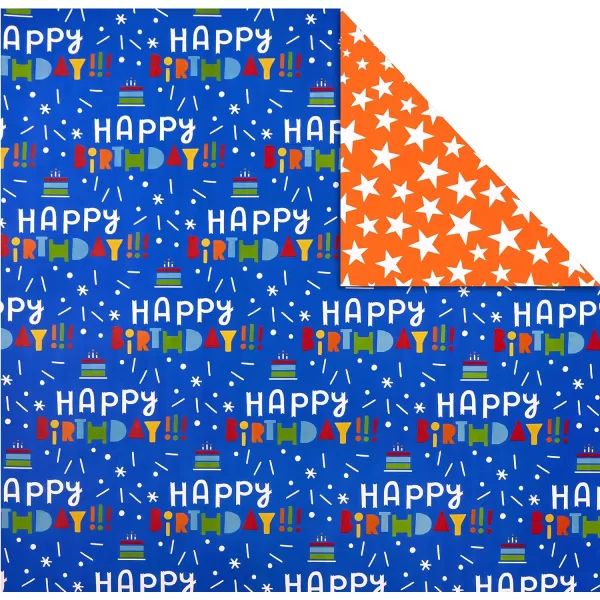 Hallmark Birthday Wrapping Paper Rolls  Balloons Stars Cupcakes Blue Stripes Solid Red Gift Wrap Paper Set of 3 Reversible Rolls 75 sq ft ttlKids Birthday TriPack