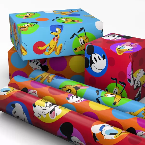 Hallmark Disney Wrapping Paper Rolls for Kids Birthdays Christmas Any Occasion Set of 3 Rolls 60 sq ft ttl Mickey Mouse Minnie Mouse Pluto Donald Duck Daisy Duck