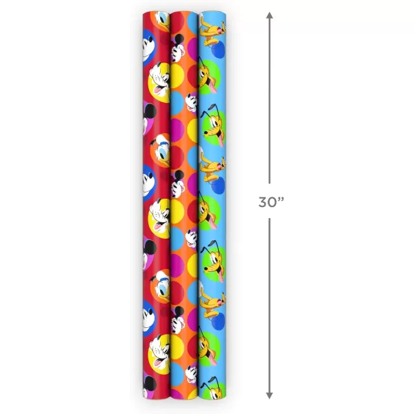 Hallmark Disney Wrapping Paper Rolls for Kids Birthdays Christmas Any Occasion Set of 3 Rolls 60 sq ft ttl Mickey Mouse Minnie Mouse Pluto Donald Duck Daisy Duck