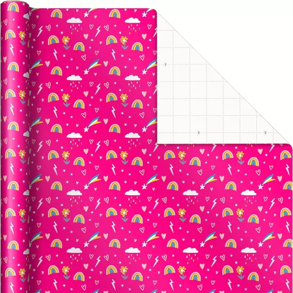 Hallmark Kids Birthday Wrapping Paper 3 Rolls 75 sq ft ttl Pink Rainbows Blue Dinosaurs Yellow quotHappy BirthdayquotYellow  Pink  Navy