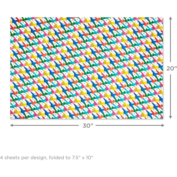 Hallmark Kids Birthday Wrapping Paper Sheets with Cutlines on Reverse 12 Folded Sheets with Sticker Seals Pink Blue Green Cats Unicorns Pizza Video Games Sports ConfettiNavy  Red  Rainbow