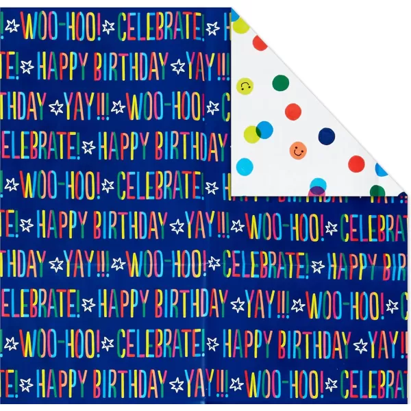 Hallmark Kids Birthday Wrapping Paper Sheets with Cutlines on Reverse 12 Folded Sheets with Sticker Seals Pink Blue Green Cats Unicorns Pizza Video Games Sports ConfettiNavy  Red  Rainbow