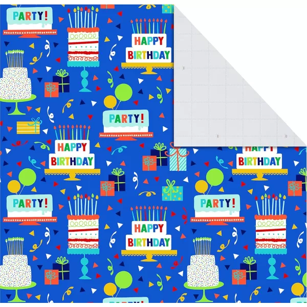 Hallmark Kids Birthday Wrapping Paper Sheets with Cutlines on Reverse 12 Folded Sheets with Sticker Seals Pink Blue Green Cats Unicorns Pizza Video Games Sports ConfettiBlue Red Dark Blue and Multicolor