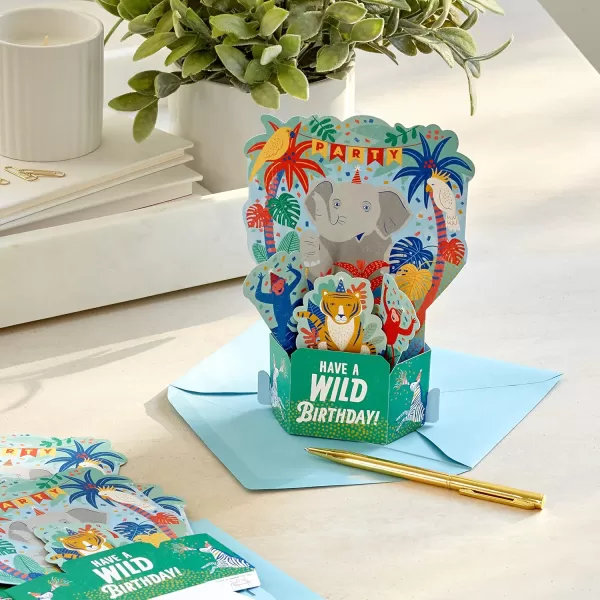 Hallmark Paper Wonder Pack of Pop Up Birthday Cards for Kids Jungle Animals 8 3D Cards and Envelopes